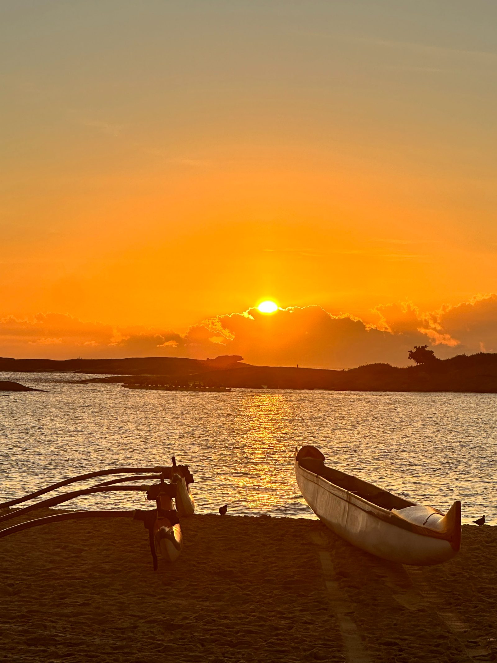 Canoa havaiana ao nascer do sol